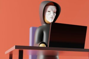 hacker typing on a laptop lego style