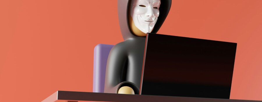 hacker typing on a laptop lego style